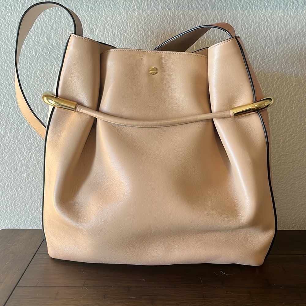 Chloe Calfskin Blush Nude Pink / Beige / Tan/ Gold Emma Drawstring Bag - Picture 5 of 5
